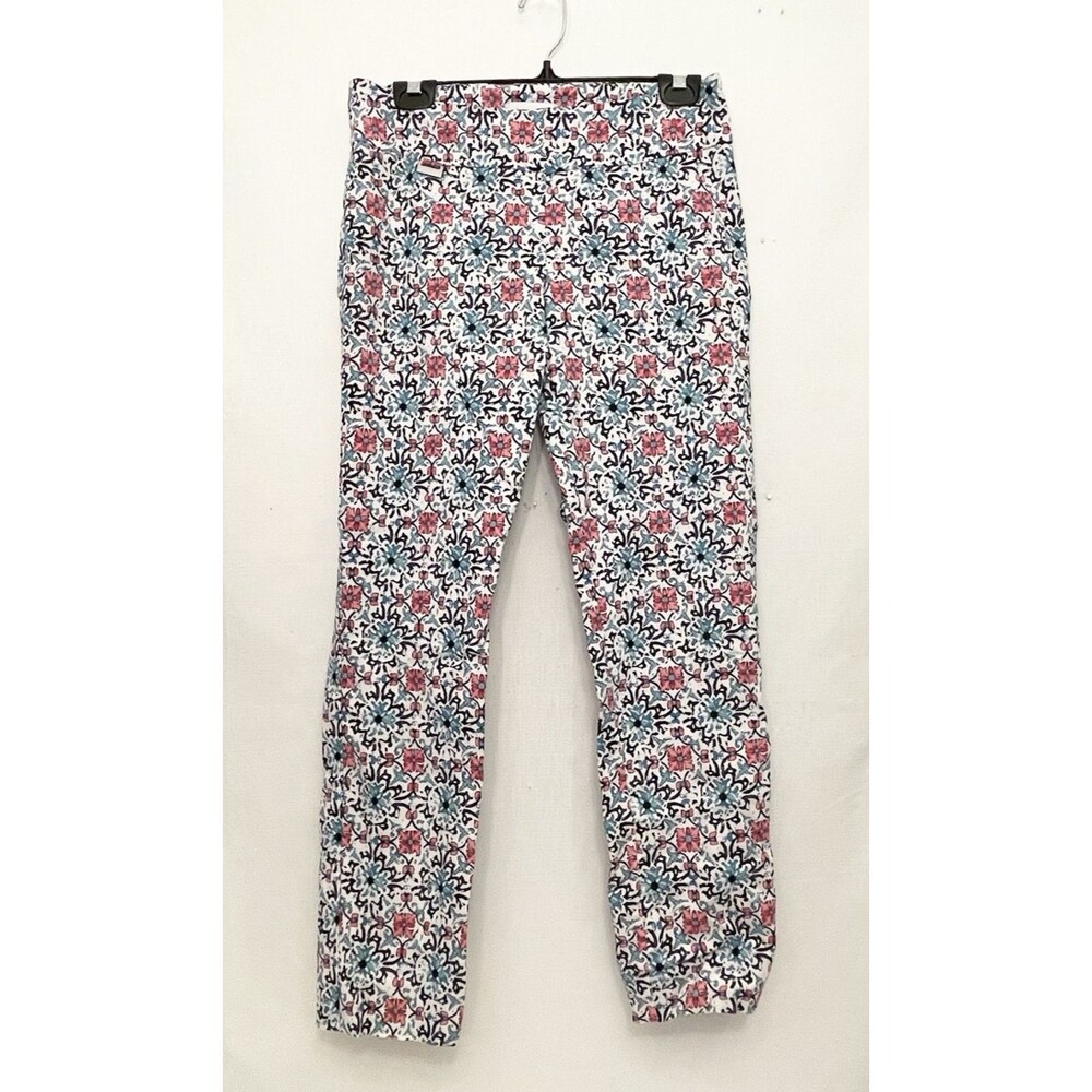 Peck & Peck Ankle Pants Size 8 29”Stretch Ankle Nylon Rayon Pink Blue Floral